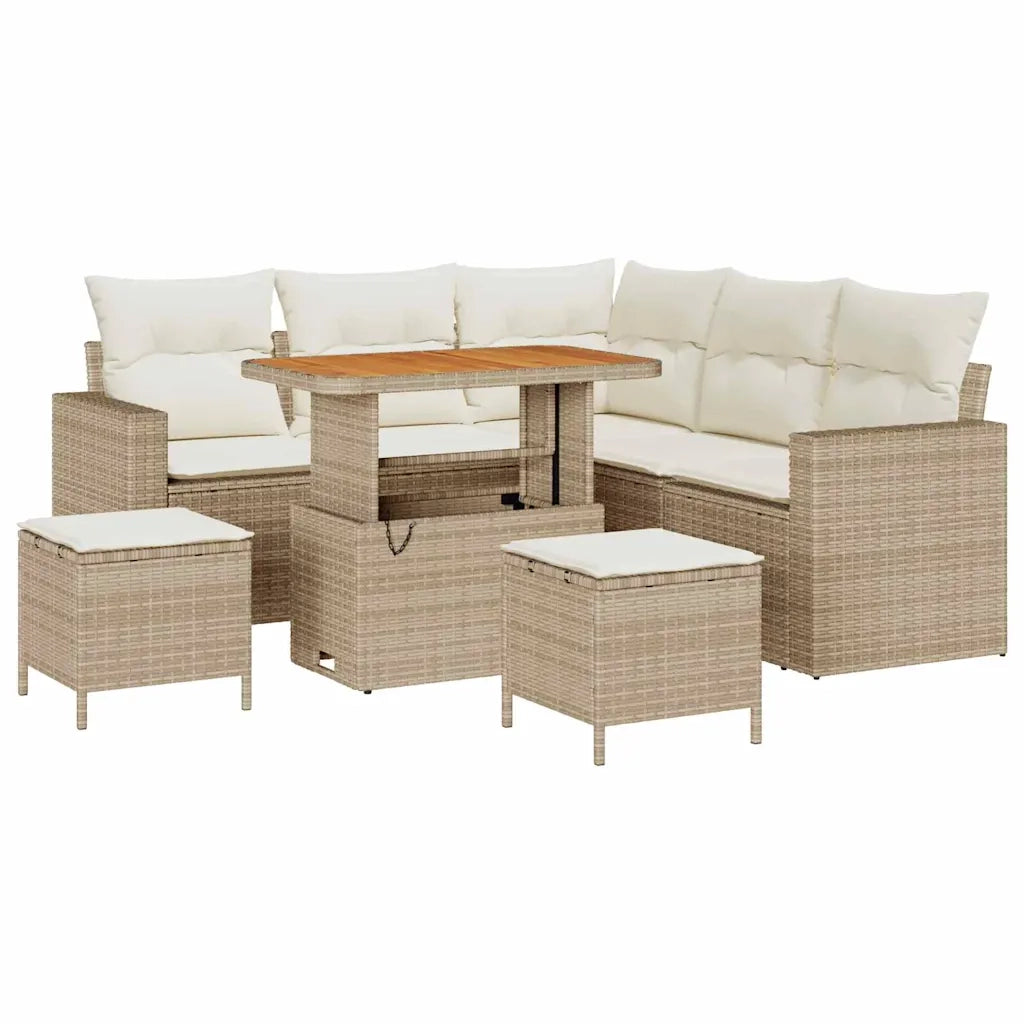 Set Divano da Giardino 9 pcs Beige e Crema polyrattan 3363566