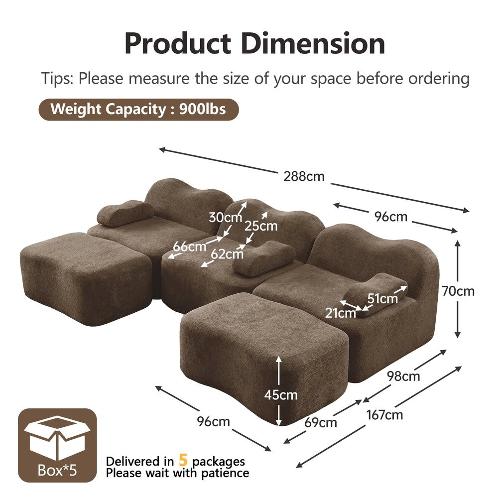 Divano 3 Posti Modulare con Ottomans e Braccioli ¨C Xylo ¨C Marrone, Tessuto, Chaise Longue
