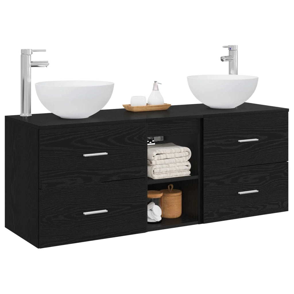 Set di Armadi da Bagno 3 pz Rovere Nero 49,5 x 35 x 63 cm 3405788