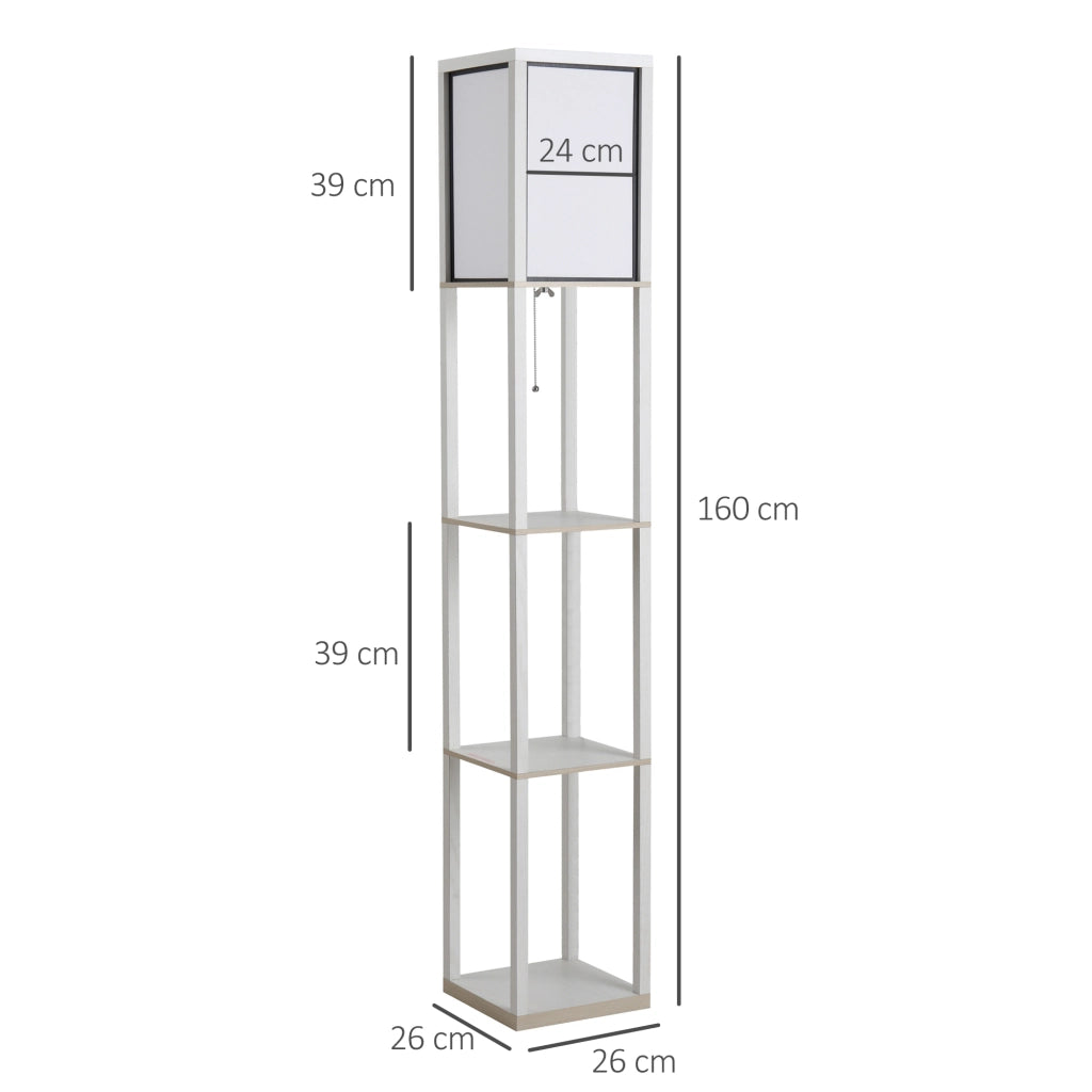 Lampada da Terra con Scaffale ¨C Xylo ¨C 3 Ripiani Legno MDF Bianco 26x26x160cm