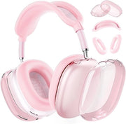 Hoes per AirPods Max - Copertura trasparente morbida in TPU per orecchino e cuffia - Protezione siliconica rosa.