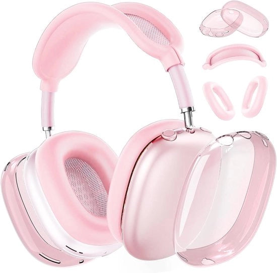 Hoes per AirPods Max - Copertura trasparente morbida in TPU per orecchino e cuffia - Protezione siliconica rosa.