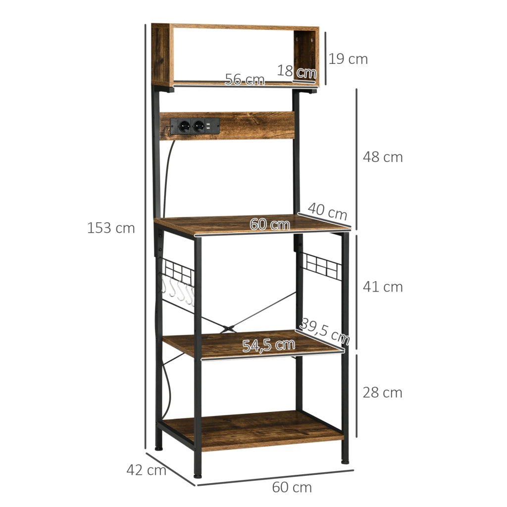 Mensola per microonde con 2 prese USB e 5 ganci ¨C zephmum ¨C 60x42x153 cm marrone