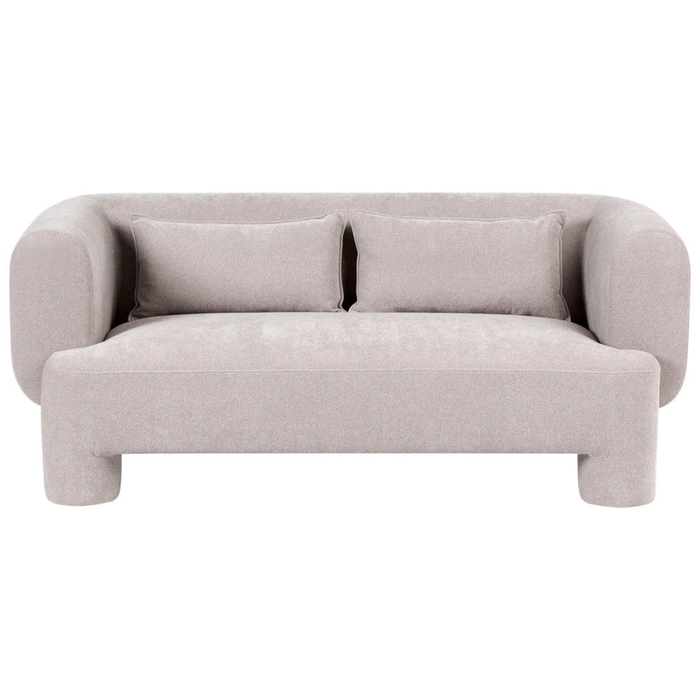 Set da salotto in tessuto beige scuro divano a 3 posti dalle linee morbide e curve divanetto poltrona e pouf in stile retrò minimalista