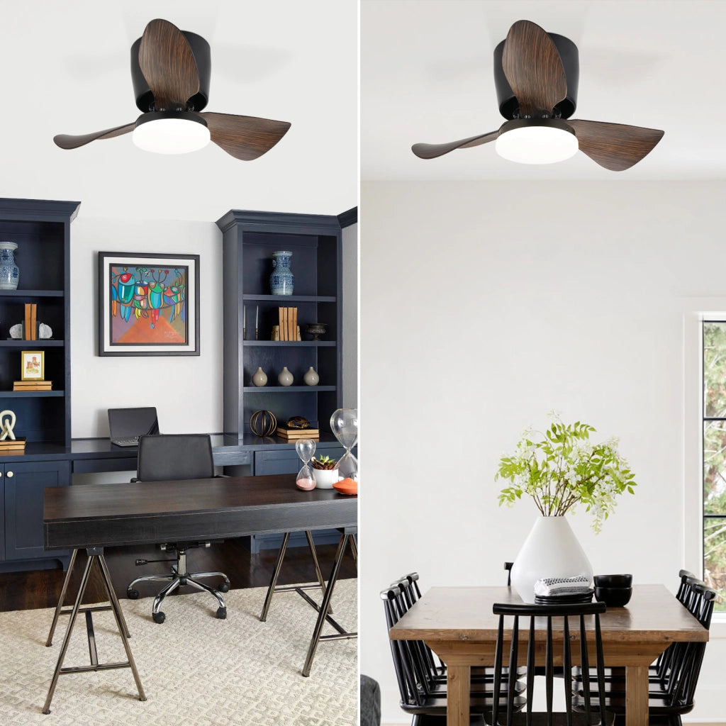 ZMH Ventilatore da soffitto nero con illuminazione e telecomando silenzioso dimmerabile 23W con ventola 70CM