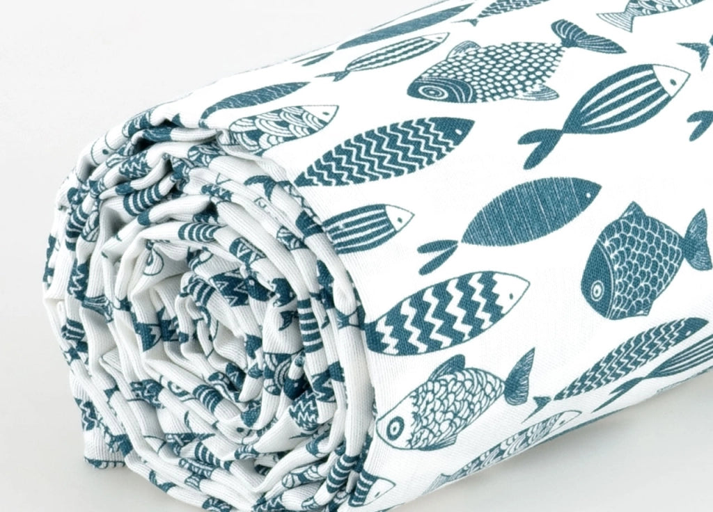 Telo Arredo Granfoulard Copritutto Cotone Made Italy Vari Disegni Arredatutto Copriletto Multiuso - 1 Piazza - Pesci Ottanio