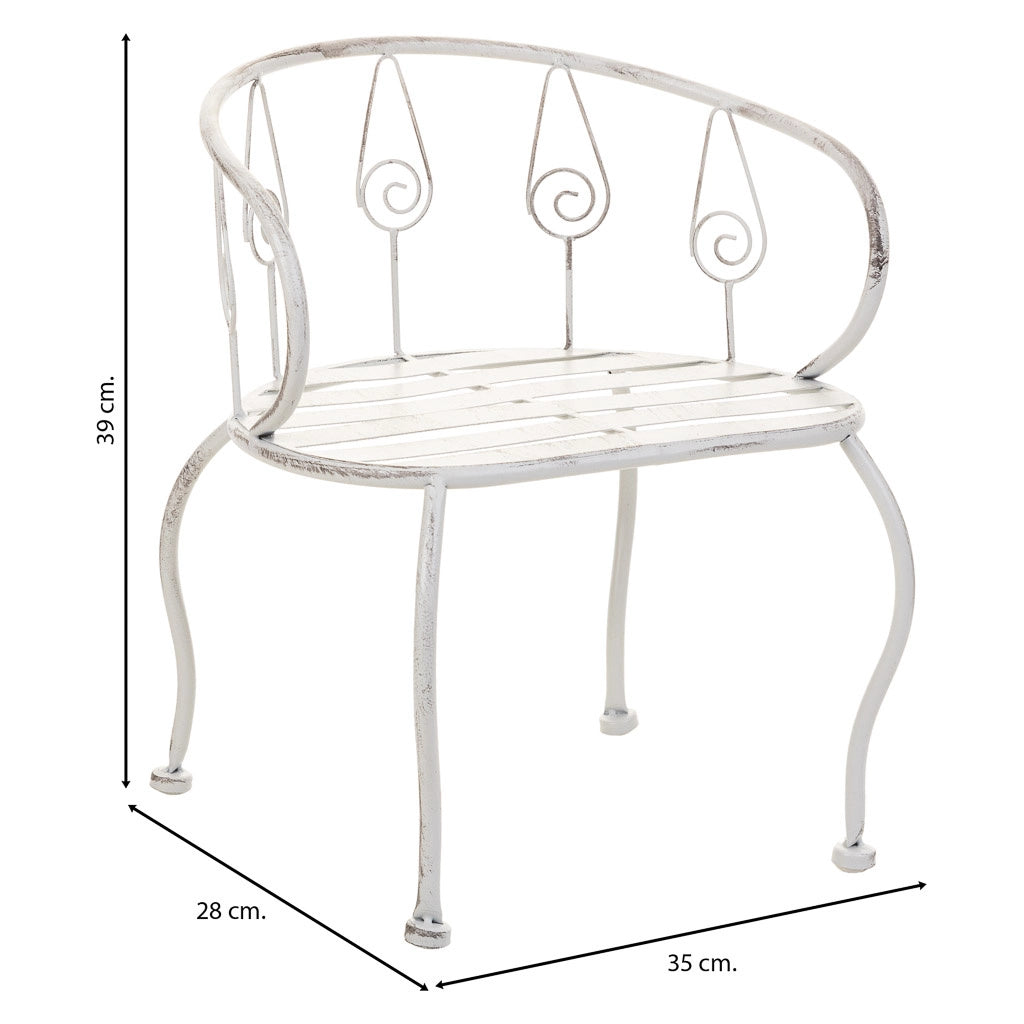 Sedia per bambini in ferro battuto bianco 35x28x39h cm