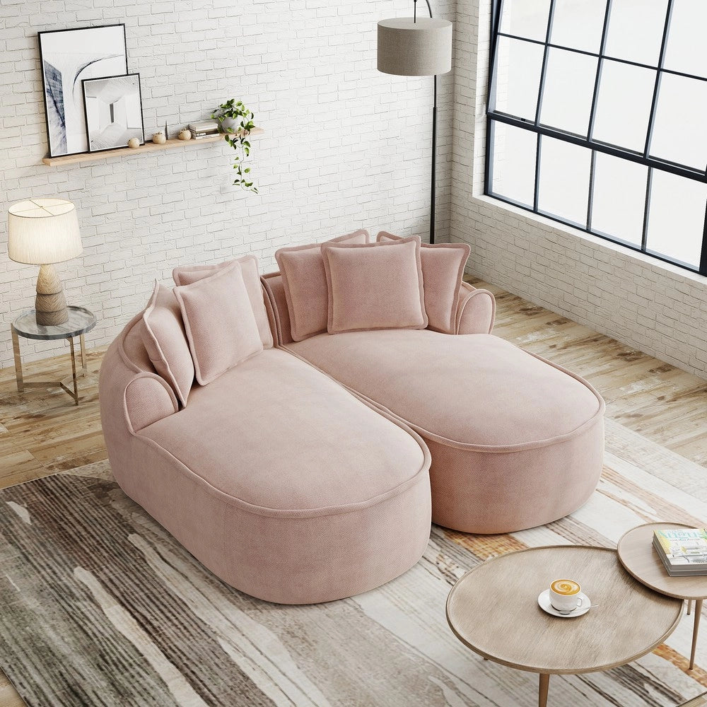 Divano Chaise Longue Doppio in Tessuto Chenille con Cuscini ¨C Xylo ¨C Rosa