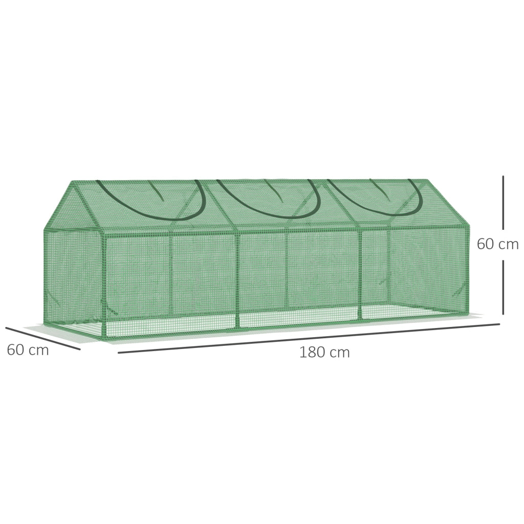 Mini Serra da Giardino con 3 Finestre Avvolgibili e Copertura PE Anti-UV. 180x60x60cm. Verde