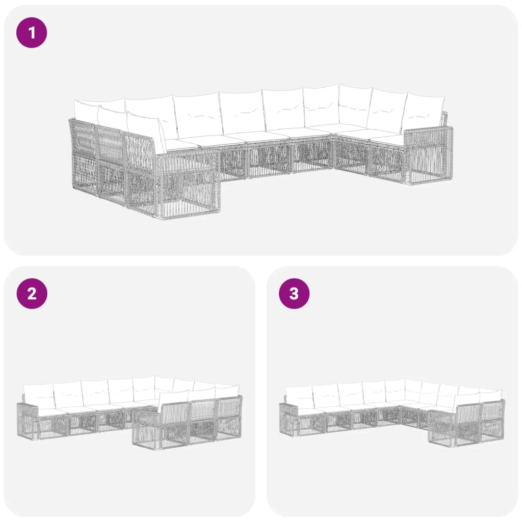 Set Divano da Giardino 10 pz Nero e Bianco Crema polyrattan 3435232