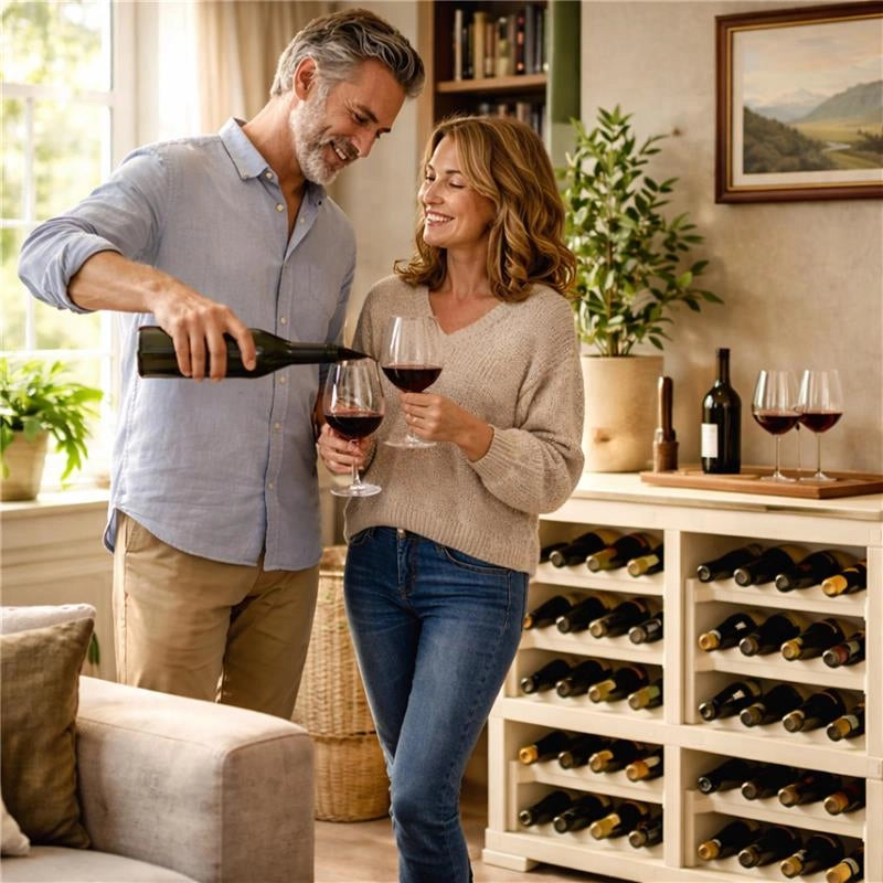 SCAFFALE PORTABOTTIGLIE PER 48 BOTTIGLIE 79X42,5X85,5 CM – CANTINETTA MODERNA A VISTA SENZA ANTE, MOBILE VINO MODULARE