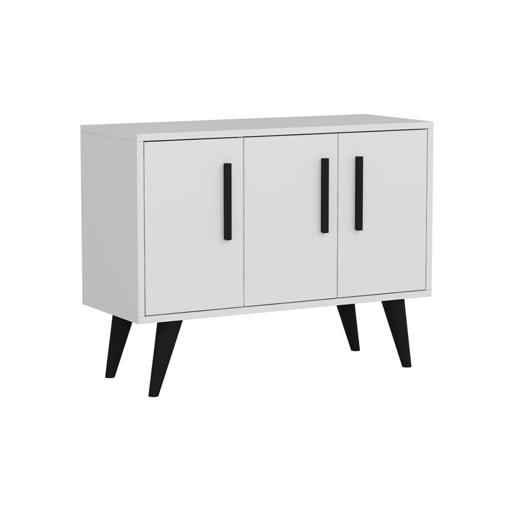 Mobile Basso Contenitore 'Gedved' Armadietto a 3 Ante Credenza su 4 Gambe - Bianco/Nero [en.casa]