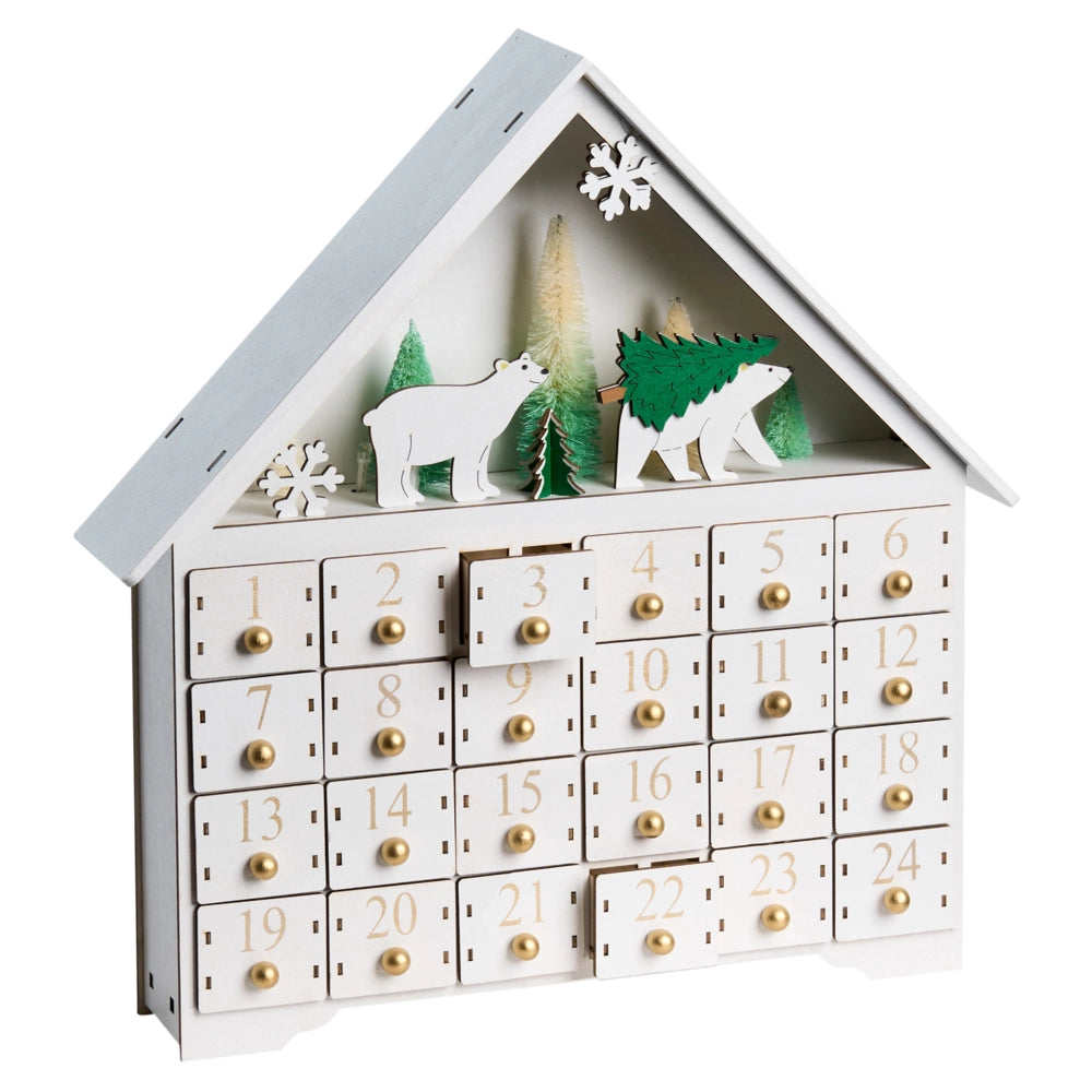Decorazione natalizia LED in legno Calendario dell'Avvento Bianco da interno