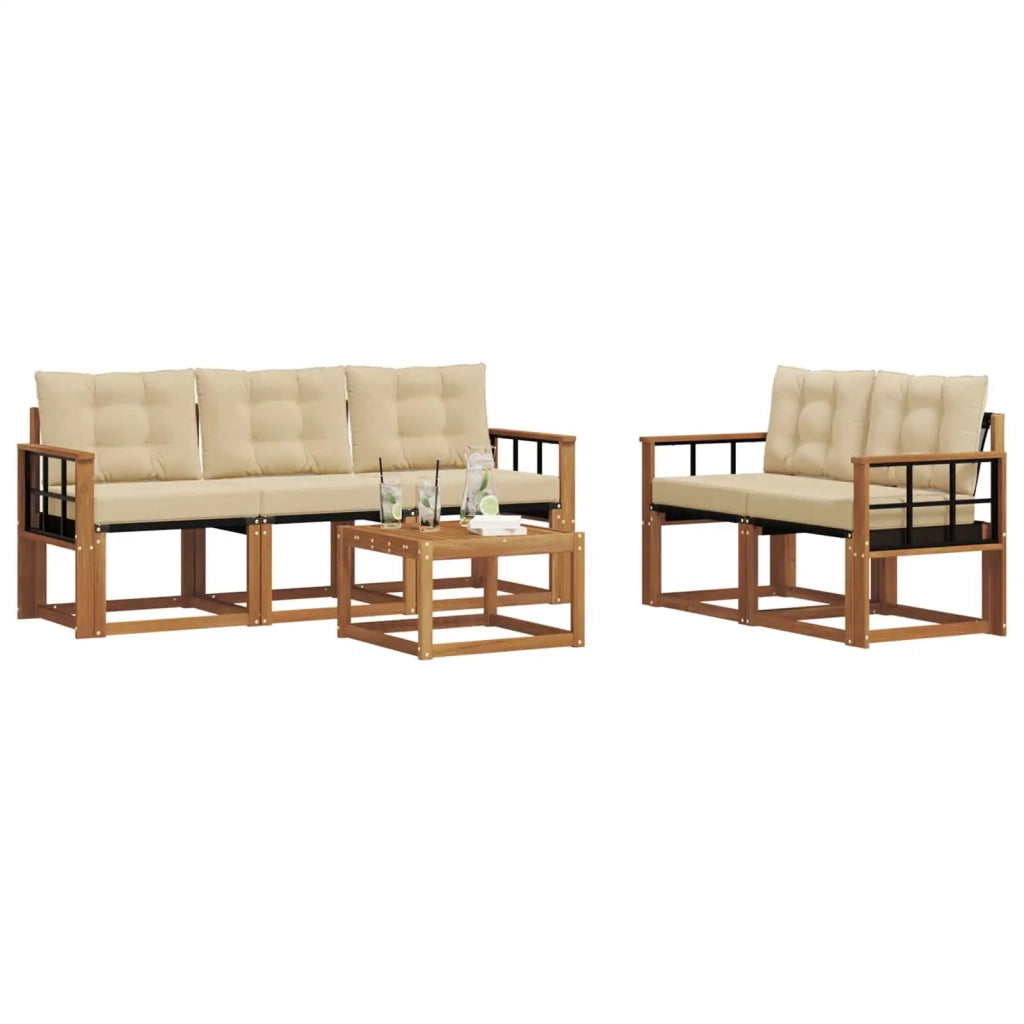 Set di divani da esterno con cuscino 6 pcs Naturale e Beige 3368408
