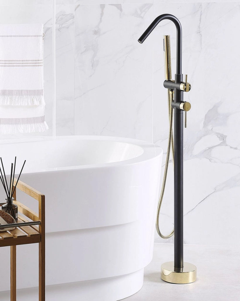 Rubinetto Vasca Da Bagno Nero dorato cromato Freestanding 118 cm Con Doccetta Modern