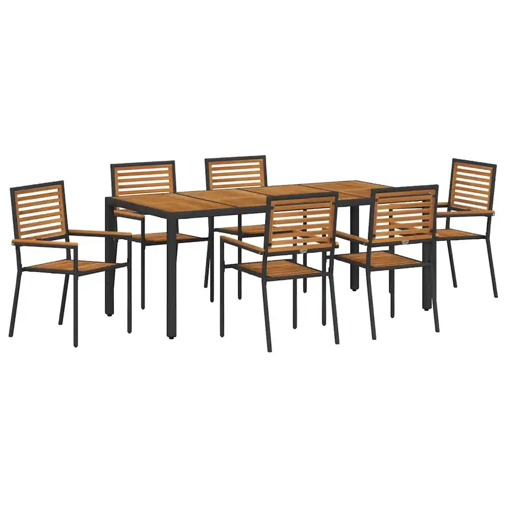 Set da Pranzo per Giardino 7 pcs Nero e Marrone polyrattan 3365442