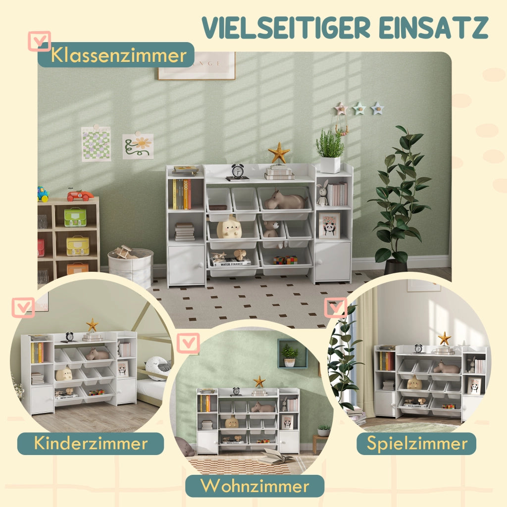 Scaffale portagiochi bambini con 8 cassetti estraibili ¨C Xylo ¨C Legno bianco organizer libreria
