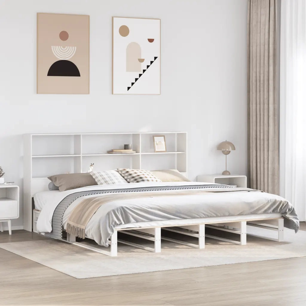 Letto Libreria senza Materasso Bianco 180x200 cm Legno Massello 3323930