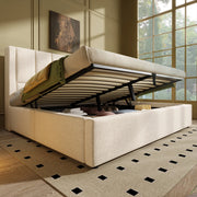Letto matrimoniale imbottito 160x200 cm con contenitore, presa USB e portabicchieri