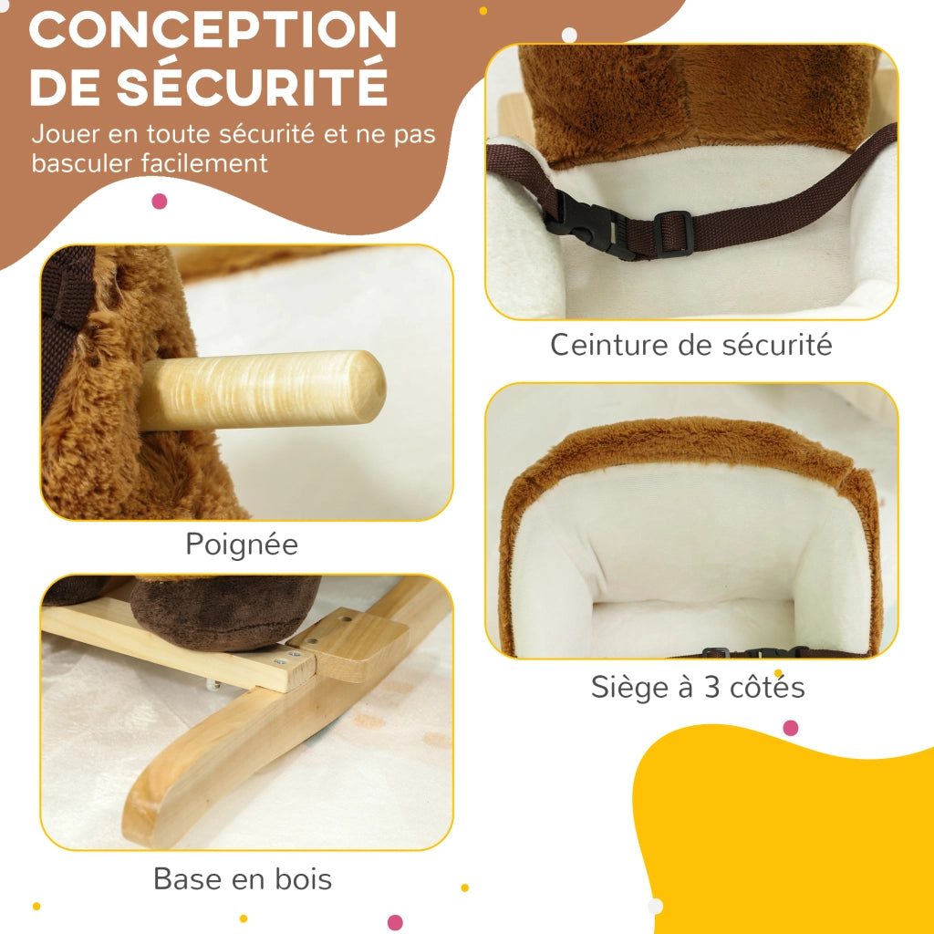 Cavallo a Dondolo per Bambini ¨C zephmum ¨C Base Legno con Sicurezza e Sonoro