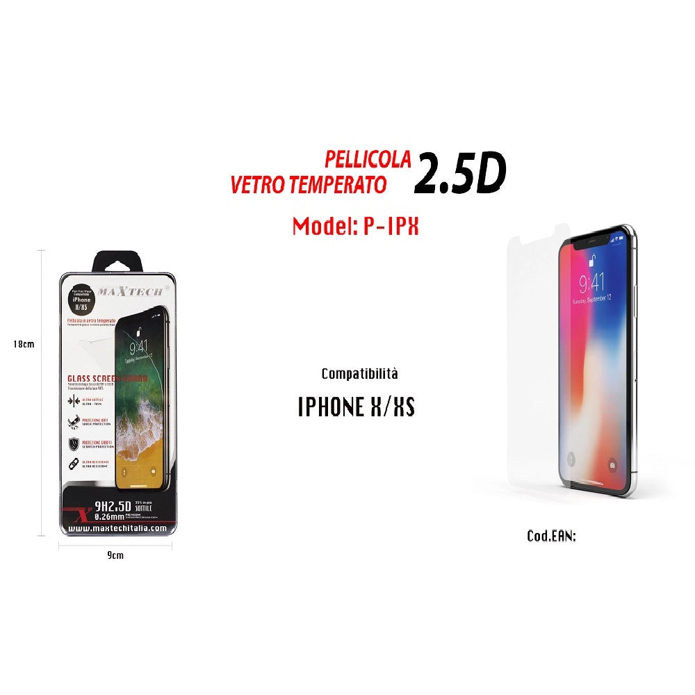Trade Shop - Pellicola Vetro Temperato Per Iphone X / Xs 5d Curvo Protezione Maxtech P-ipx -