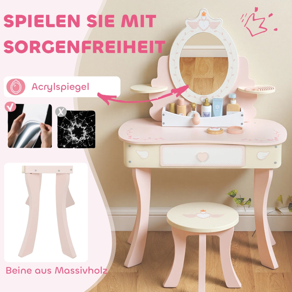 Scrivania per bambini con specchio e cassetto ¨C Minimal ¨C Rosa, MDF