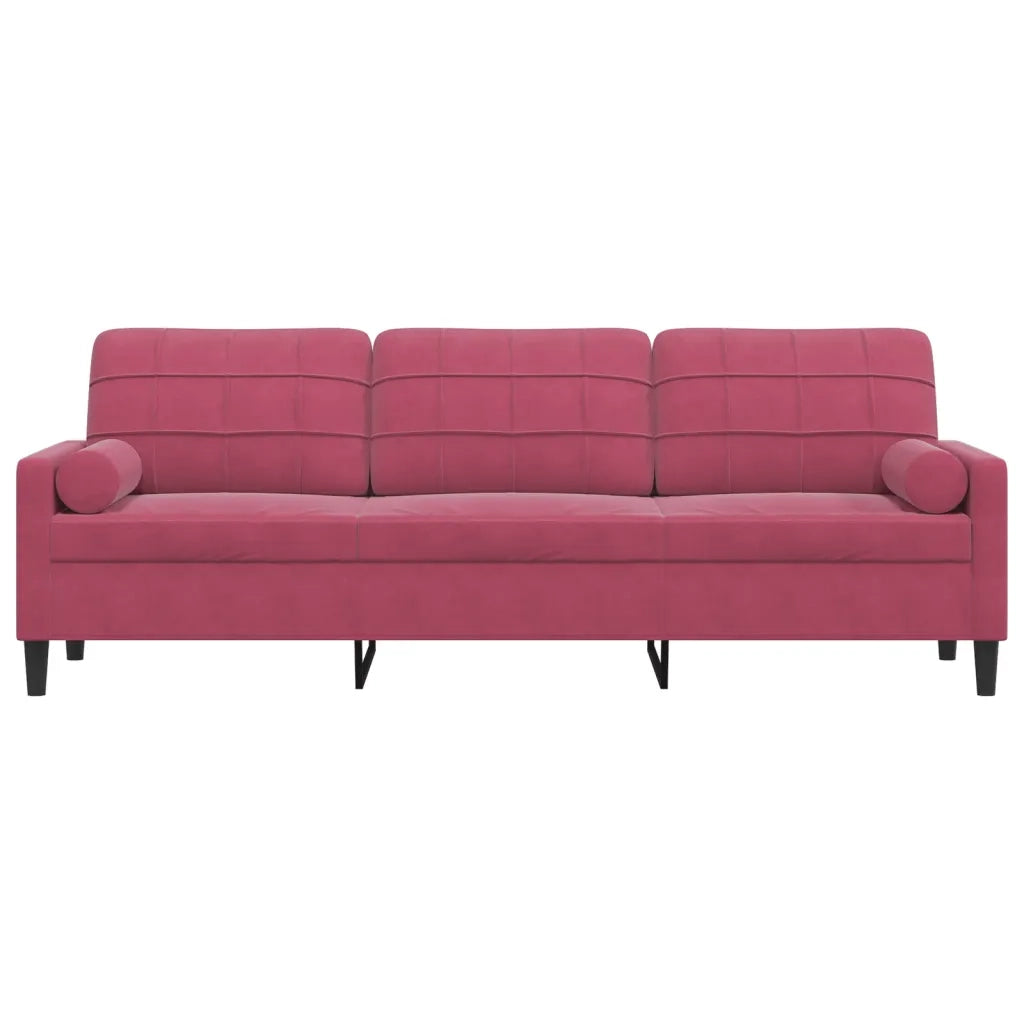 Divano a 3 Posti con Cuscini-Sofa 3 Posti con Cuscini Rosso Vino 210 cm in Velluto