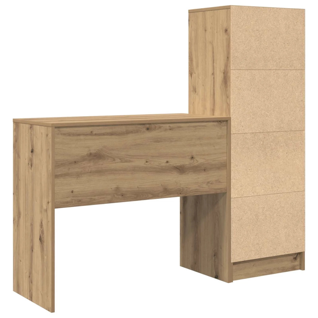 Scrivania | Tavolo da Ufficio con cassetto con lo scaffale 2 pz Rovere artigianale