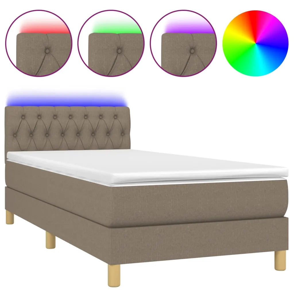 Letto a Molle con Materasso e LED-Struttura Letto con Materasso Tortora 100x200cm in Tessuto 527752