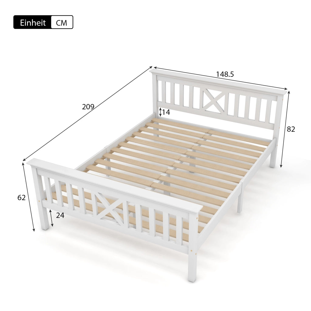 Letto matrimoniale in legno composto da struttura con rete a doghe, letto in legno con testiera - 140 x 200 cm, pino massello, letto per bambini, lett