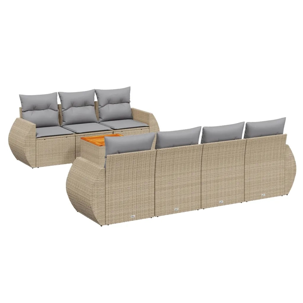 Set Divano da Giardino 8 pz con Cuscini Beige in Polyrattan 3257242