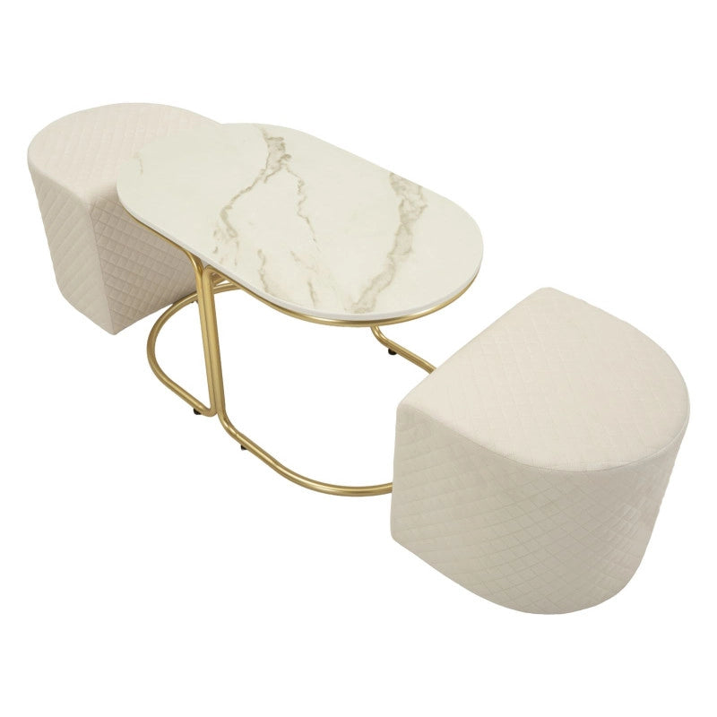 Tavolo Da Caffe' Con 2 Puff Relax cm 79x45x44-42x37x37