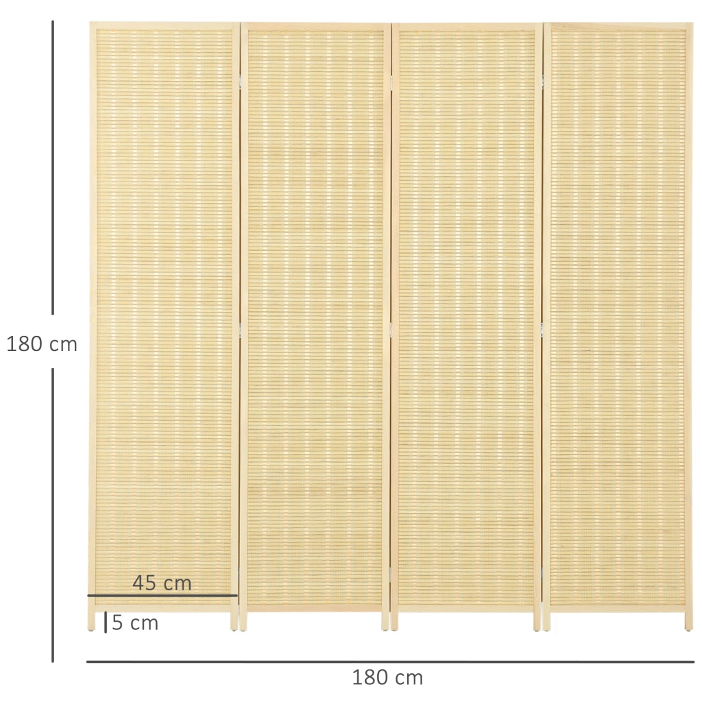 Paravento Pieghevole 4 Ante ¨C Xylo ¨C Legno Bamb¨´ Naturale 180cm Stile Boho