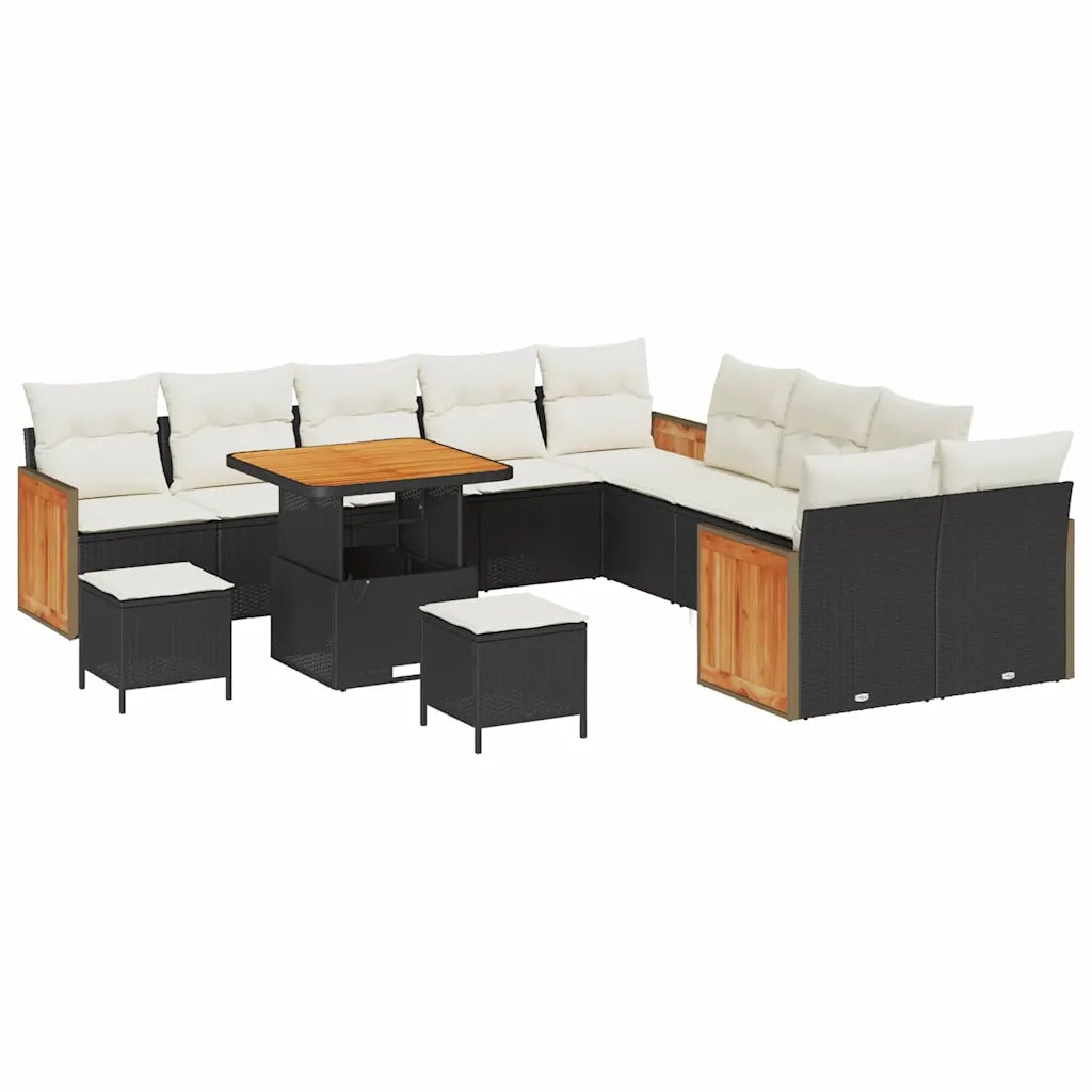 Set Divano da Giardino 17 pcs Nero e Crema polyrattan
