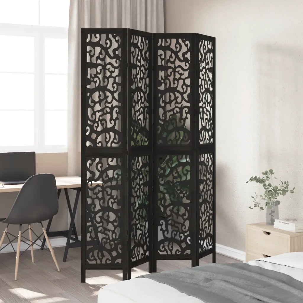 Divisorio Ambienti | Divider per stanze | Paravento 4 Pannelli Nero Legno Massello di Paulownia