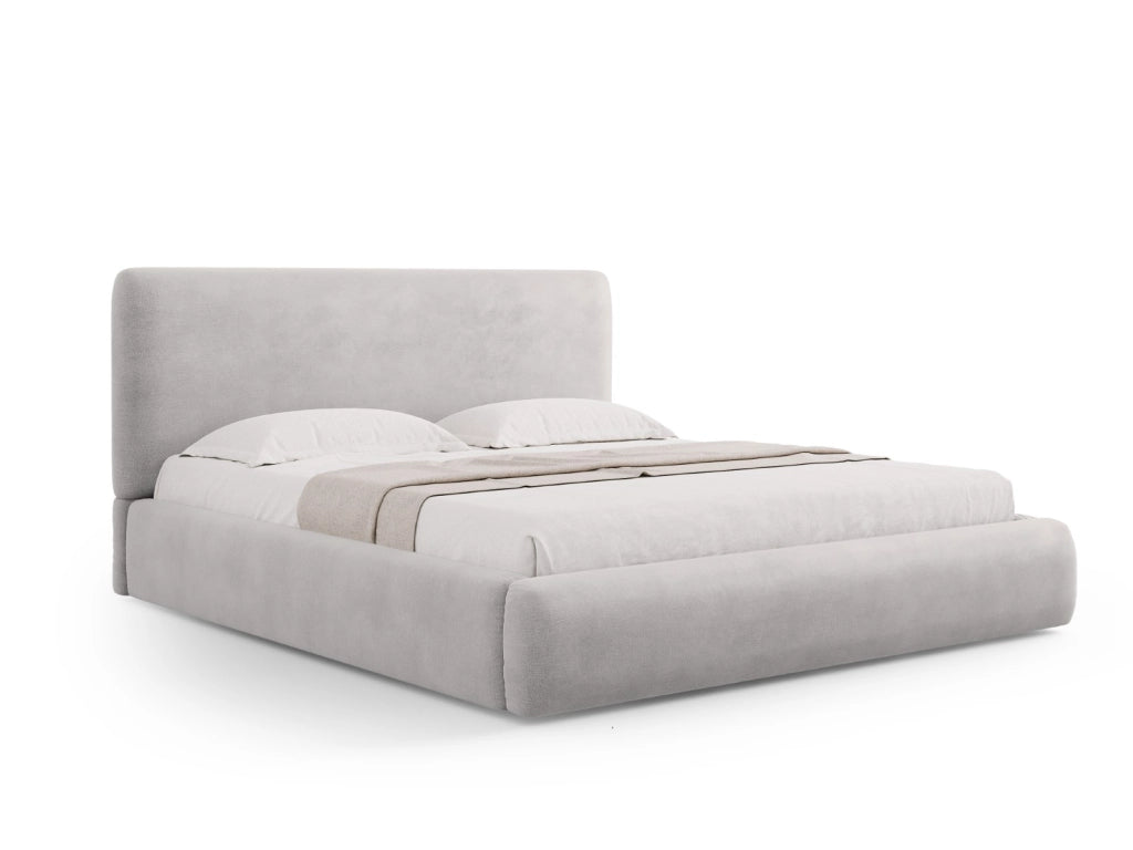 Cosmopolitan Design - Letto a cassettone con testiera "Colonel" 160x200cm in ciniglia grigio chiaro 