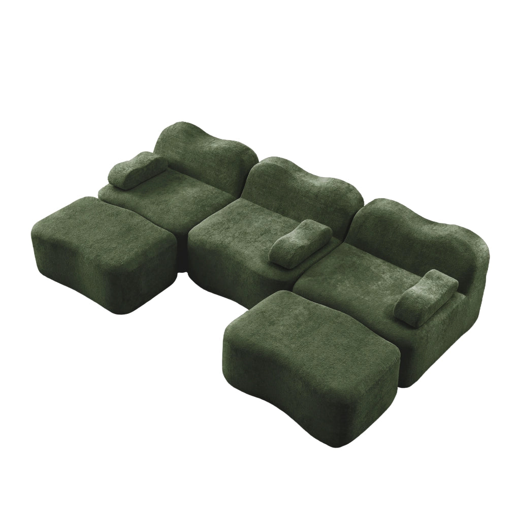 Divano Modulare 3 Posti U con Ottomans ¨C MINIMAL ¨C Verde, Tessuto, Braccioli Mobili