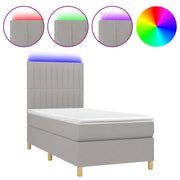 Letto singolo | Letto per adulti | Letto a Molle Materasso e LED Grigio Chiaro 90x200 cm Tessuto