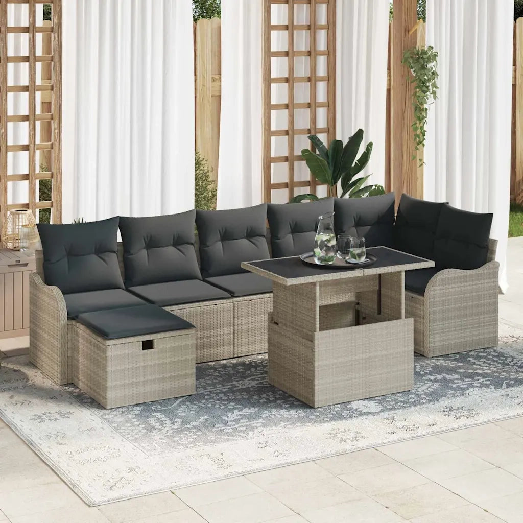 Set Divano da Giardino 8 pcs Grigio chiaro Poly Rattan