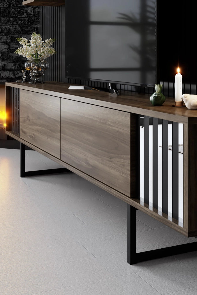 Porta TV in legno "Chrome Line" - 180 x 30 x 48 cm - NoceNero