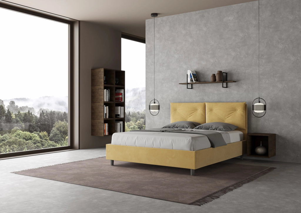 BS COM Letto queen size senza rete imbottito 150x200 microfibra ocra Large