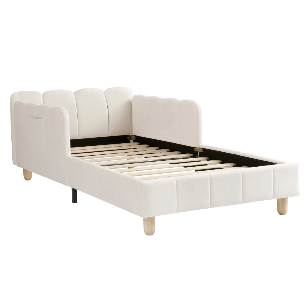 letto imbottito velluto beige 90 x 200 cm