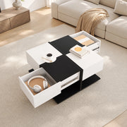 Tavolino basso quadrato con 2 cassetti e vano contenitore per soggiorno in pannello truciolare nero e bianco 70 × 70 × 35,5 cm