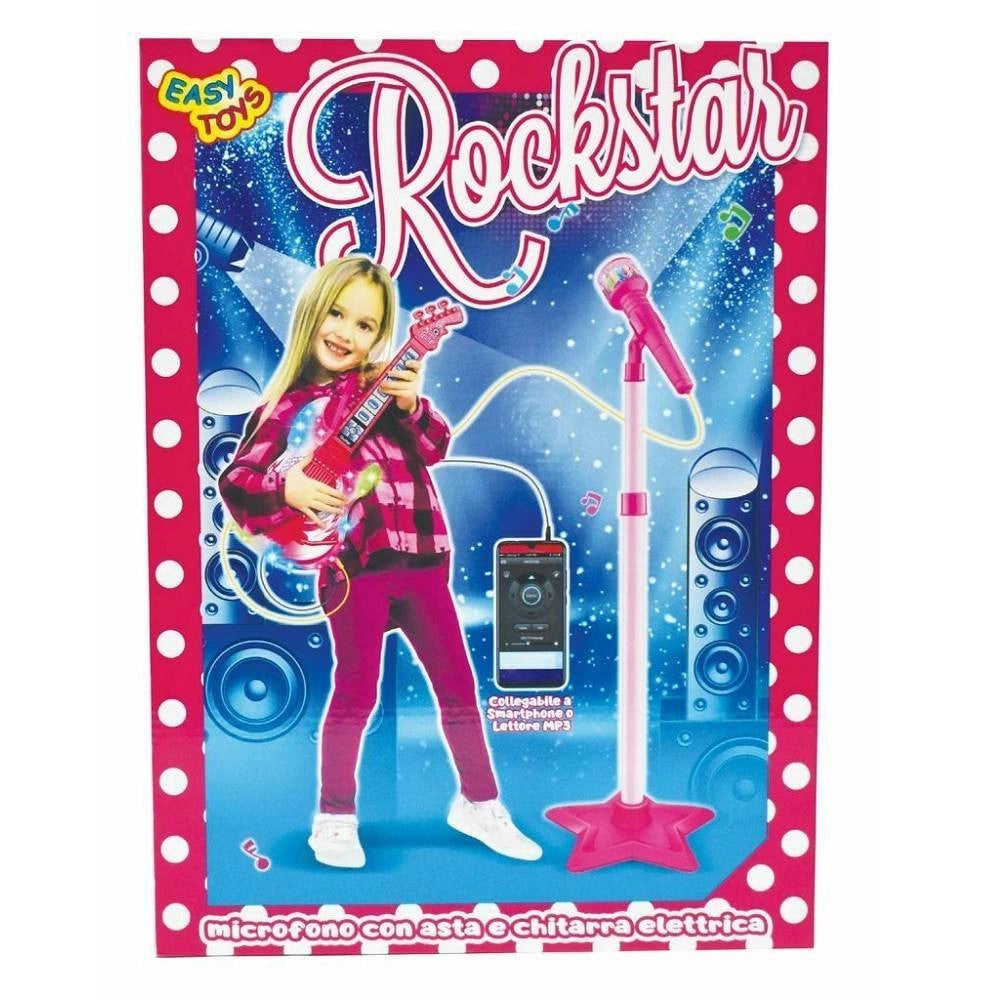 Trade Shop - Rockstar Chitarra Elettrica Con Microfono E Asta Giocattolo Gioco Bambini -
