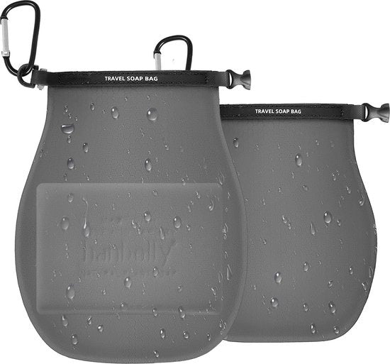 Set di 2 zaini per il bagno, sacchetto di spugna portatile, spugna per il bagno, soluzioni per il viaggio, bagno, doccia, palestra, con sapone bar (grigio)