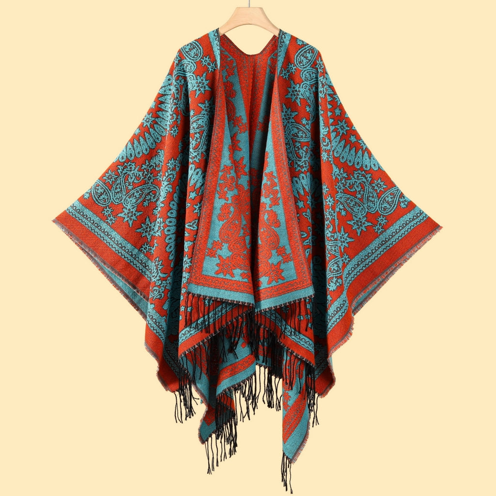 Sciarpa da viaggio, sciarpa in cashmere a maglia con foglie di ginkgo autunno/inverno, mantella con spacco, poncho