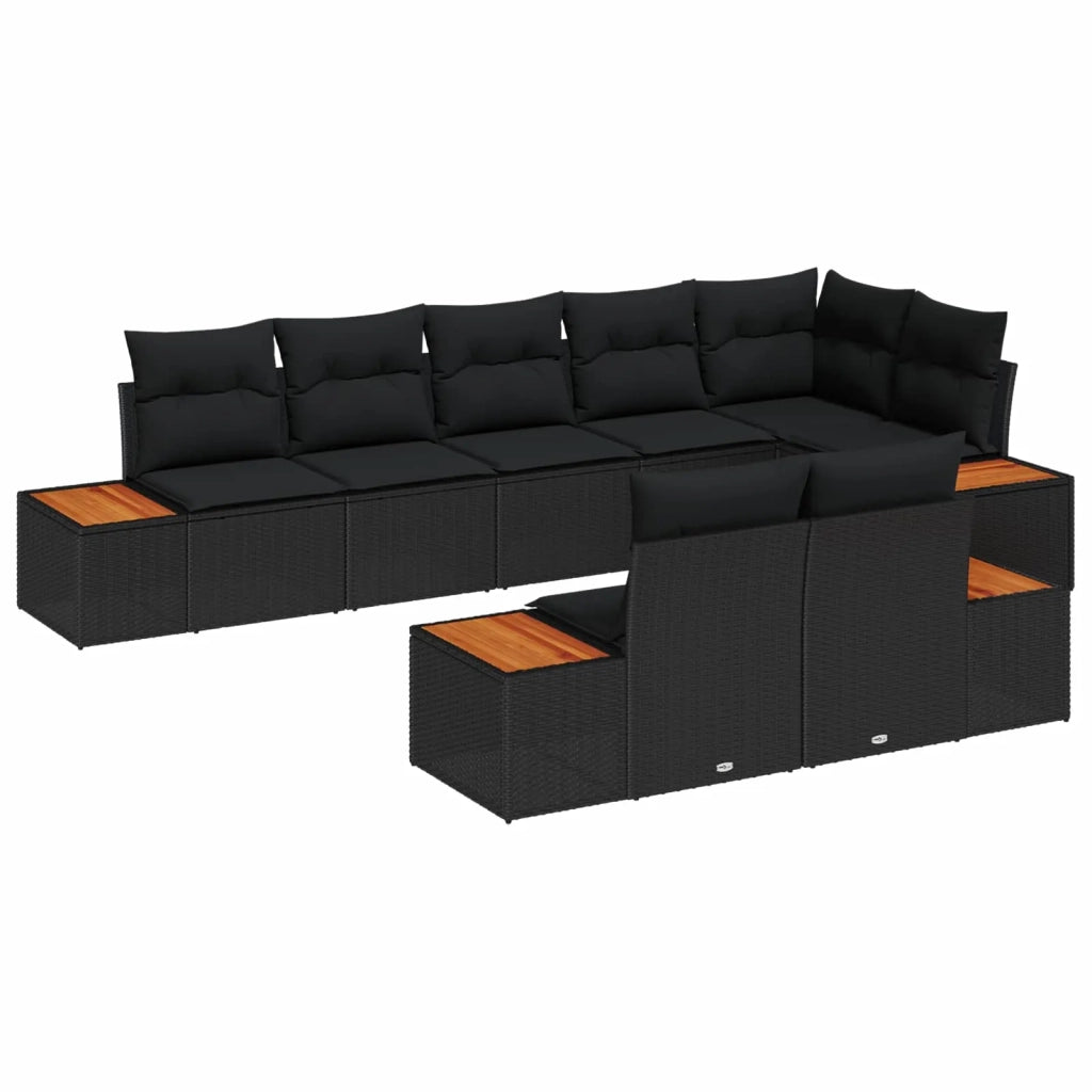 Set Divano da Giardino con cuscino 8 pcs Nero Poly Rattan 3348109