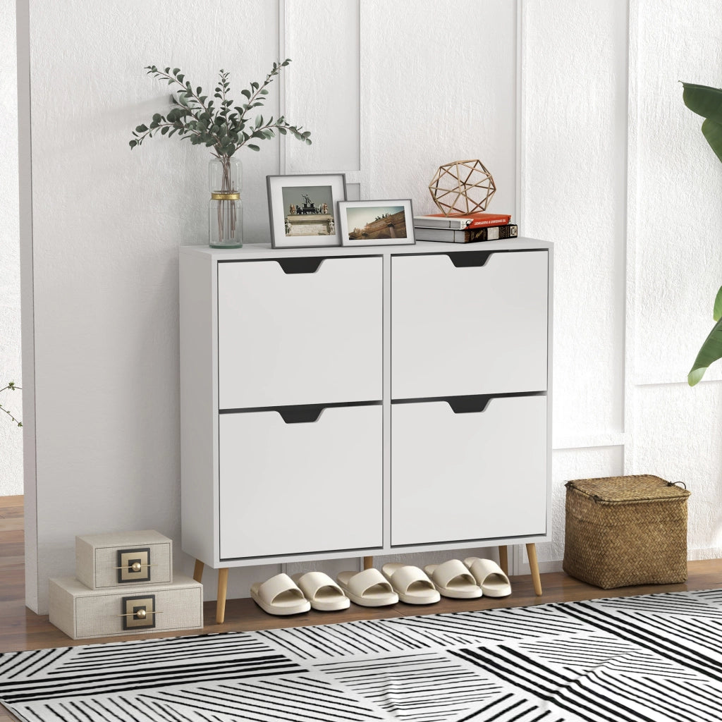 Scarpiera Slim con 4 Ante Abatibili ¨C Xylo ¨C Legno Bianco 95x26x95cm 16 Paia