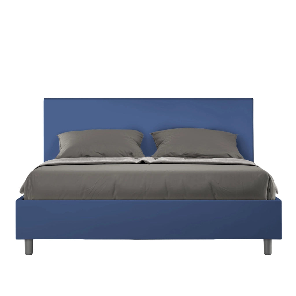 BS COM Letto matrimoniale contenitore imbottito 160x190 similpelle blu