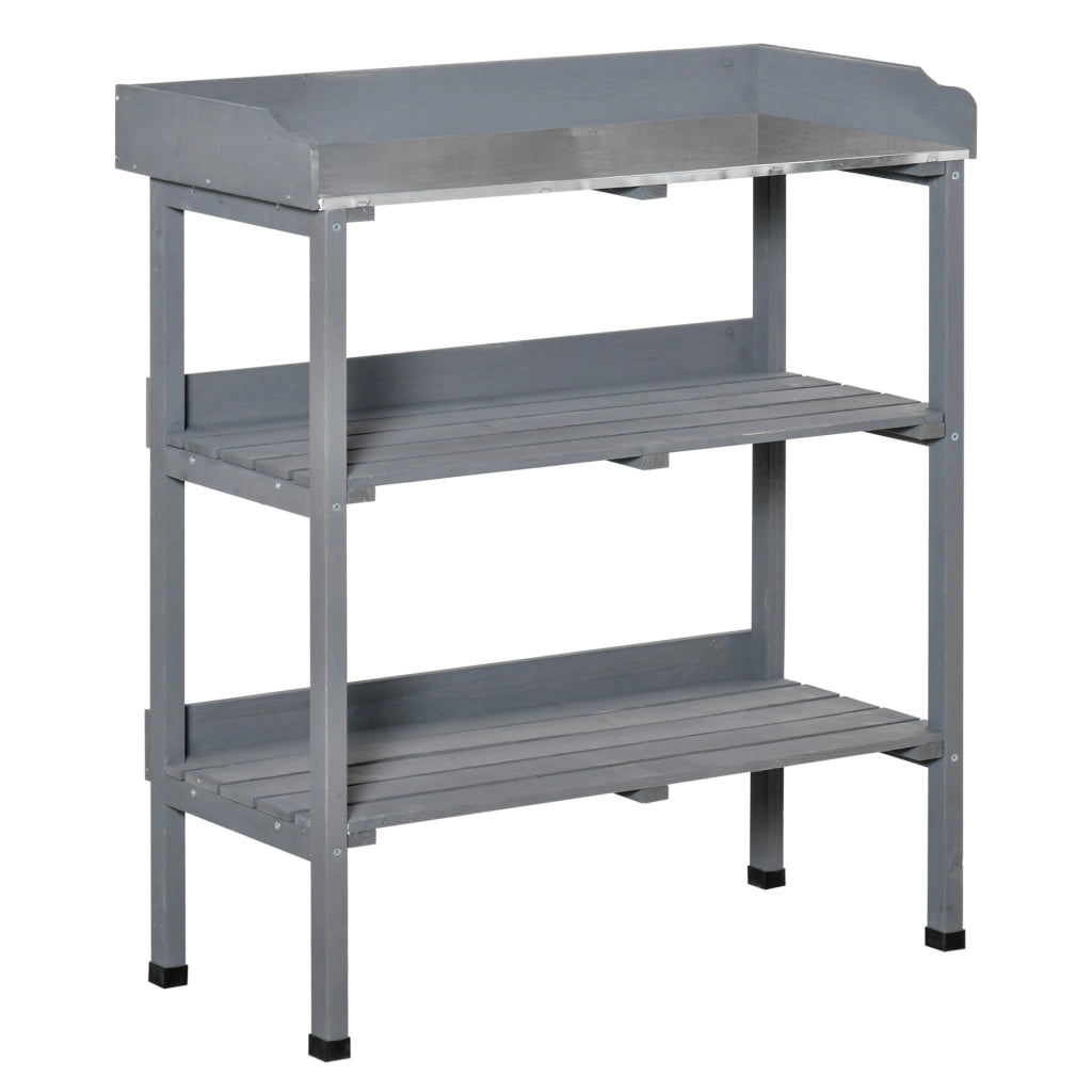 Tavolo da giardinaggio ¨C Xylo ¨C legno grigio con piano metallo 76x37x89 cm
